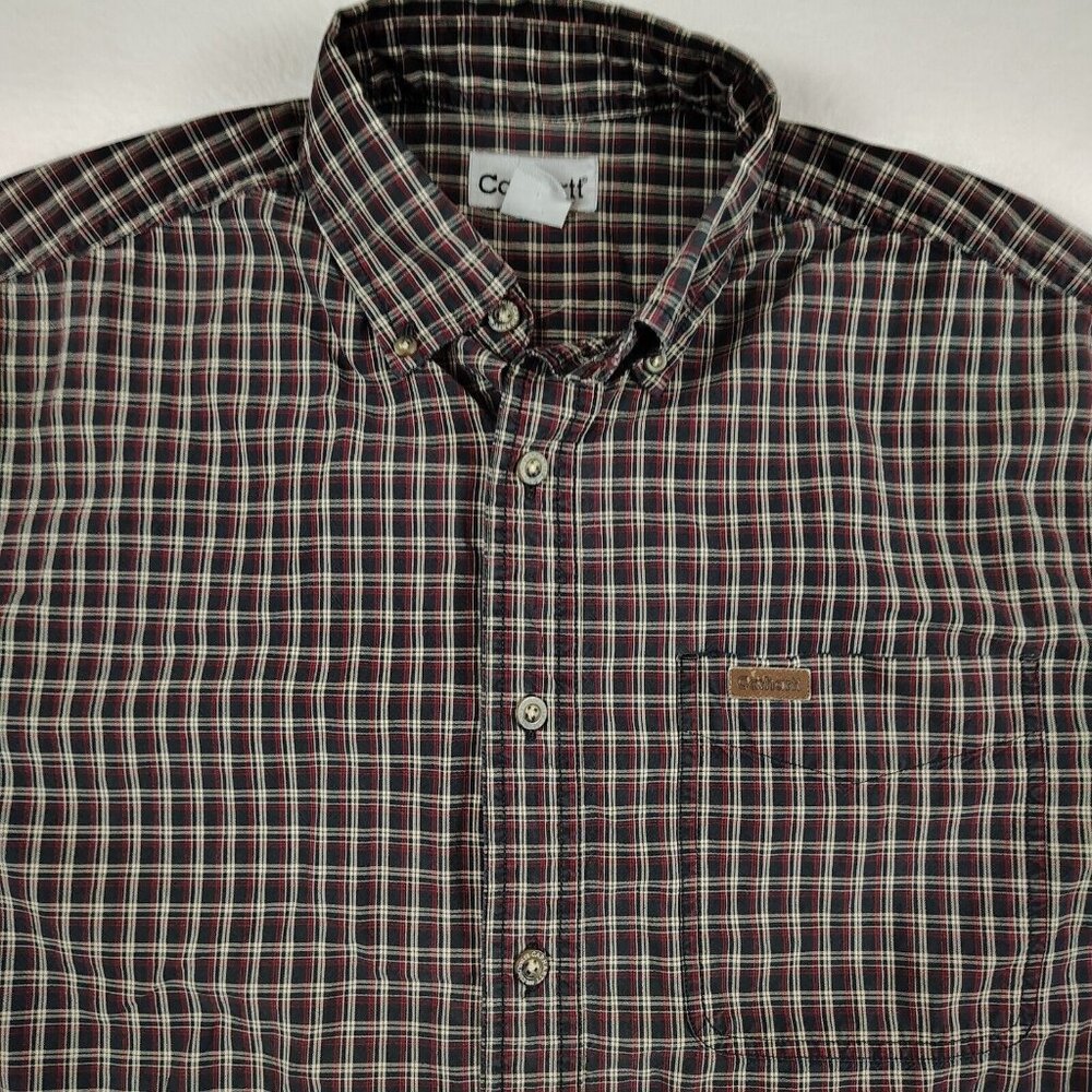 VTG Carhartt Black Red White Plaid 90s Button Down Shirt Mens Medium - Picture 3 of 8